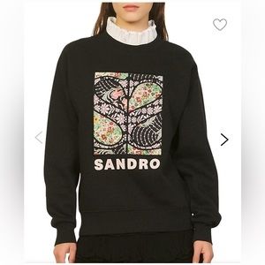 SANDRO PARIS NWOT Floral Panel Ruffle Neck Sweatshirt Sz S